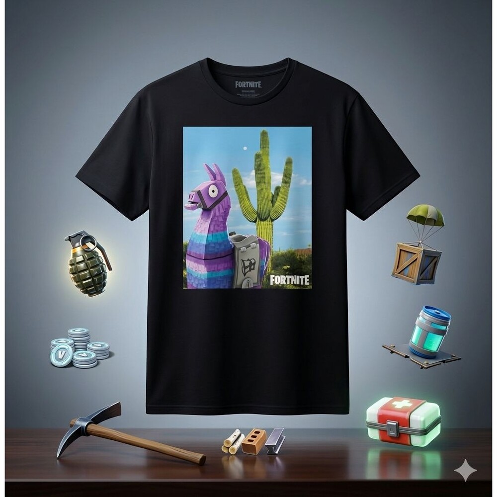 Fortnite Men’s 2XL T‑Shirt Black Llama Graphic Tee Gamer Battle Royale Shirt